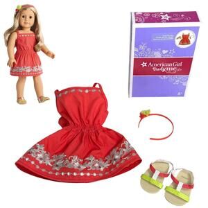 American Girl Sunny Day Dress Doll Outfit Sandal Shoes Headband Summer Set Box